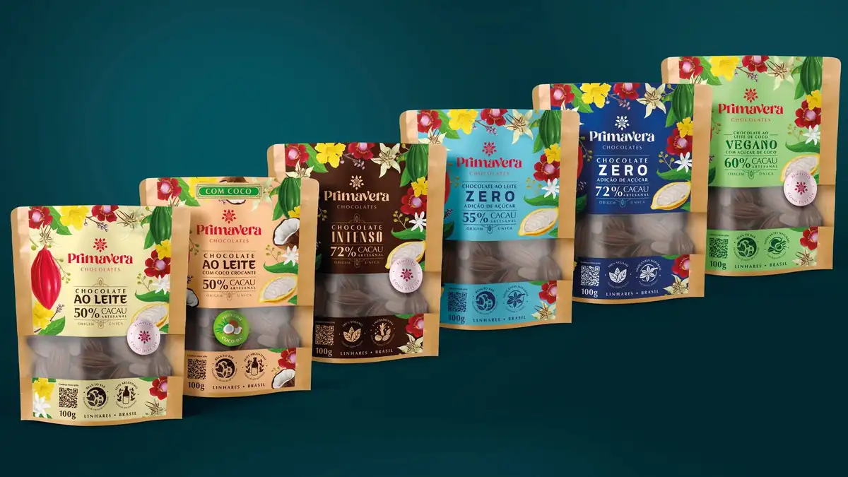 Linha completa de chocolates Primavera em embalagens de 100 g